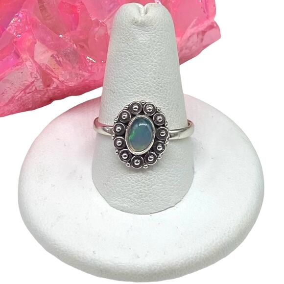 Ethiopian Fire Opal Ring Size 9 Solid Sterling Silver 925 Natural Genuine - Picture 1 of 7